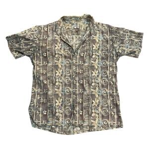 Vtg Burma Bibas Shirt Mens Large Button Up 60 Singles Cotton Hawaiian Beige